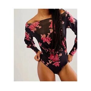 New Free People Intimately Rosy Bodysuit Bell Sleeve Flutter Floral Dainty XS